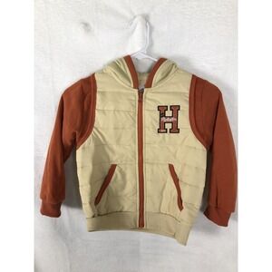 Huntington BC Jacket Hoodie Boys 5 Beige Orange Hooded Quilted Puffer Full Zip